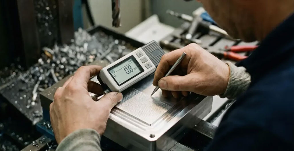 Gros plan sur une surface métallique gravée montrant un code DataMatrix avec des reflets naturels